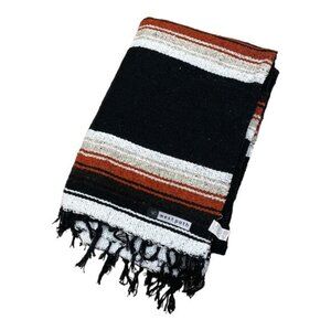 West Path Molina Indian Blanket Fringe Hand Woven Throw Picnic Yoga Black Orange